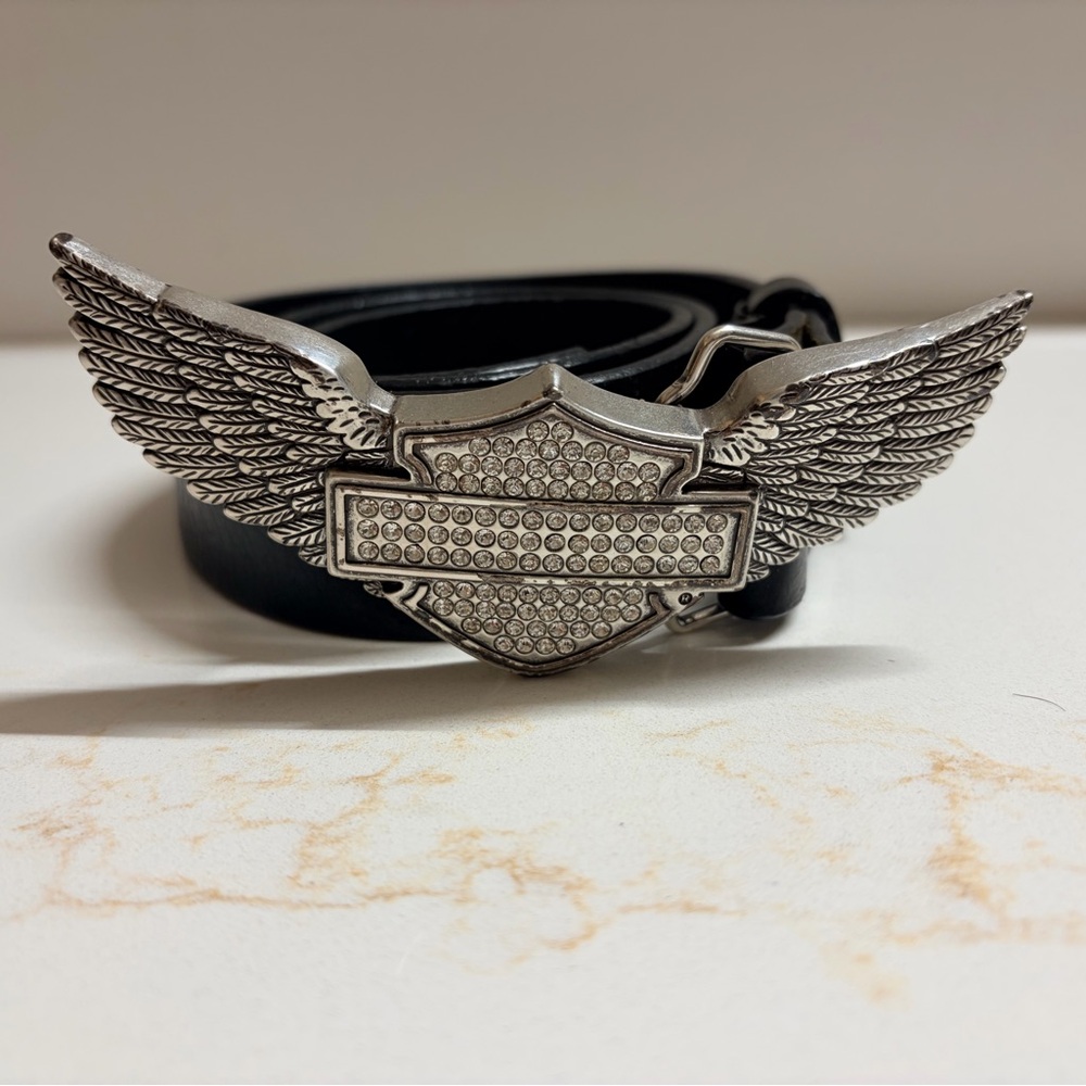Harley-Davidson Black Belt with Silver Winged Shield Set of 2